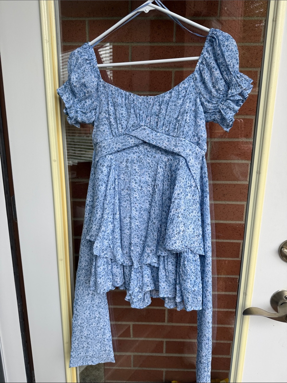 miami Blue Floral Tiered Puff-Sleeve Dress